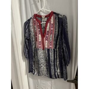 Anthropologie Tiny Multicolor Ashbury Embroidered Tunic V Neck Peasant Top Sz Xs